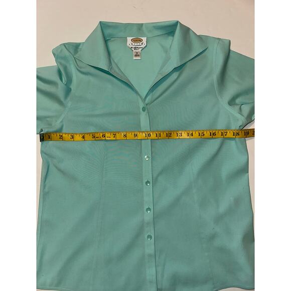 Talbots Shirt Wrinkle Resistant Stretch Size 10 Cyan Blue Button Up Long Sleeve - Picture 4 of 6